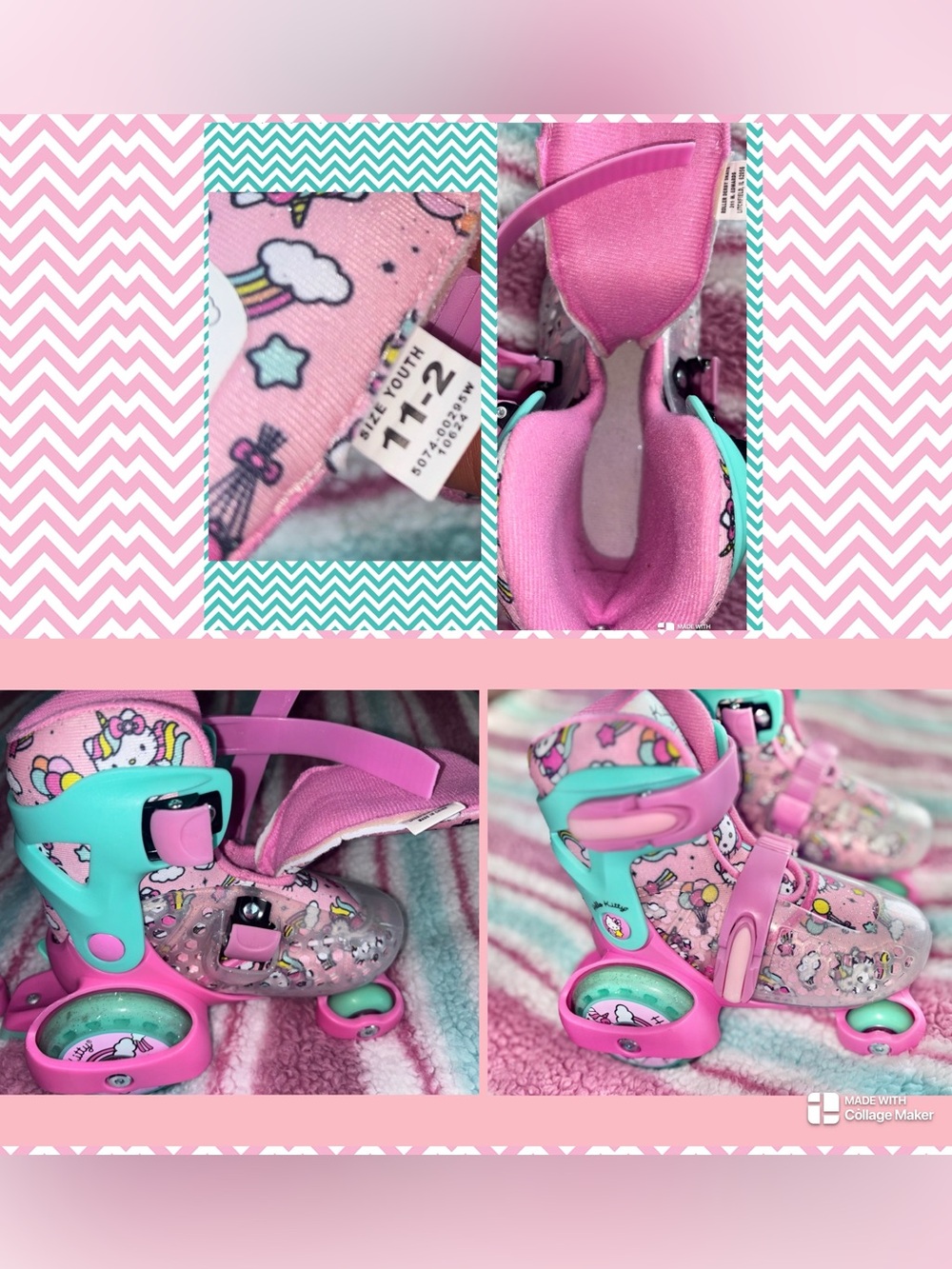 🎀 Hello Kitty 🎀 Pink & Teal Kids Adjustable Roller Skates - Picture 14 of 14